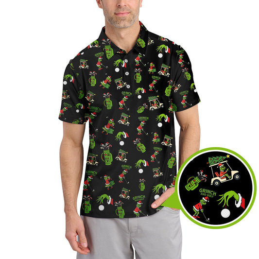 Funny Grinch Golf Shirt For Christmas Golf Lovers, Pattern Golf Shirt For Men, Crazy Golf Shirt For Golfer