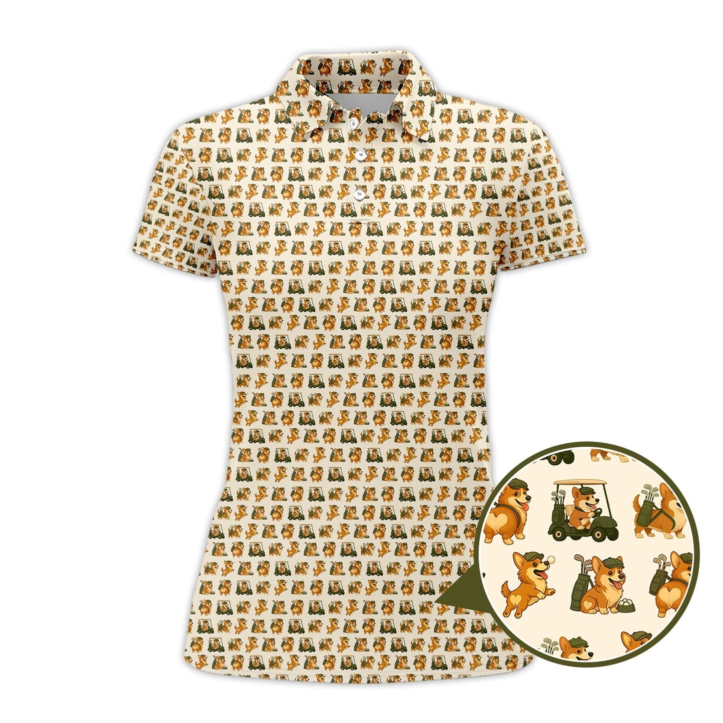 Corgi Golf Pattern Shirt, Cute Dog Golf Polo For Pet Lovers And Golfers, Funny Golf Polos For Men's