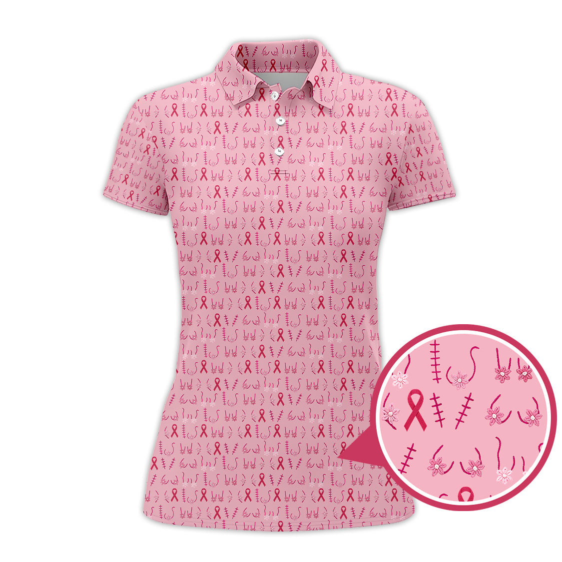 Breast Cancer Golf Shirt, Ladies Golf Shirts, Pink Pattern Golf Shirt For Golfer