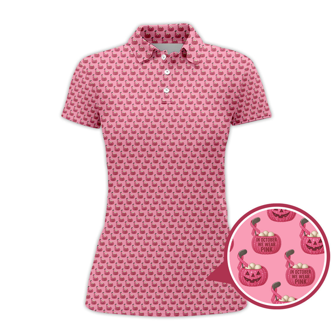 Breast Cancer Golf Shirt For Golfer, In October We Wear Pink Shirt, Pattern Golf Shirt For Golf Players