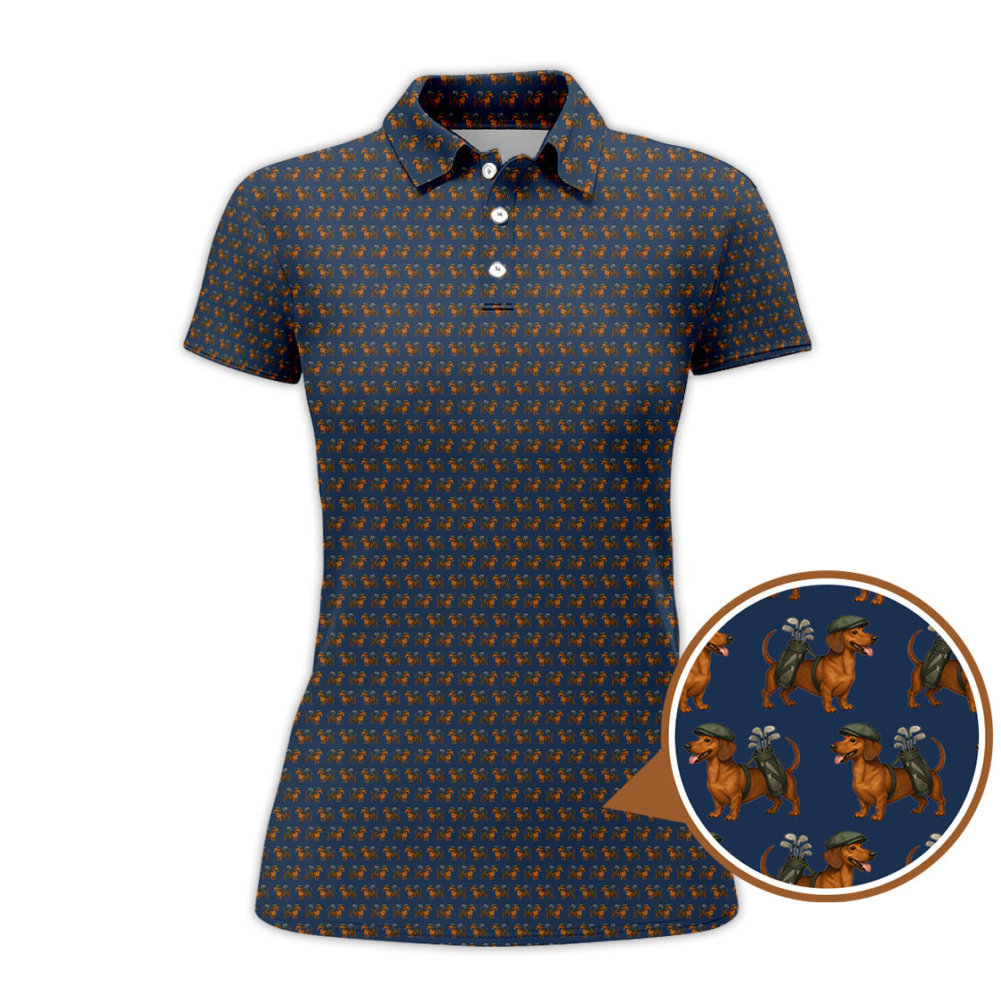 Dachshund Pattern Golf Polos, Crazy Dachshund Golf Shirt For Men, Funny Golf Shirt For Folfer
