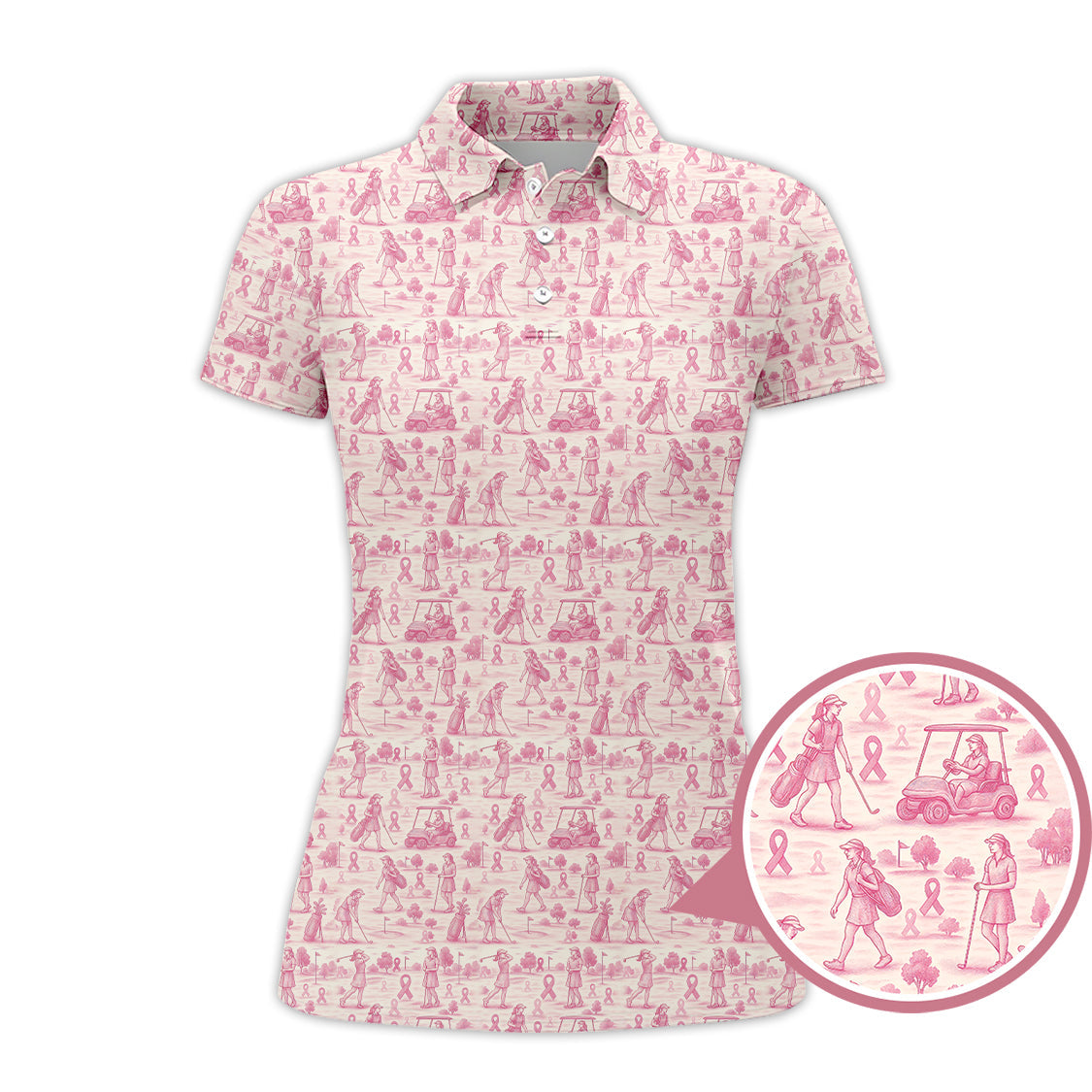 Breast Cancer Golf Shirt, Ladies Golf Shirts For Golfer, Pink Pattern Golf Shirt