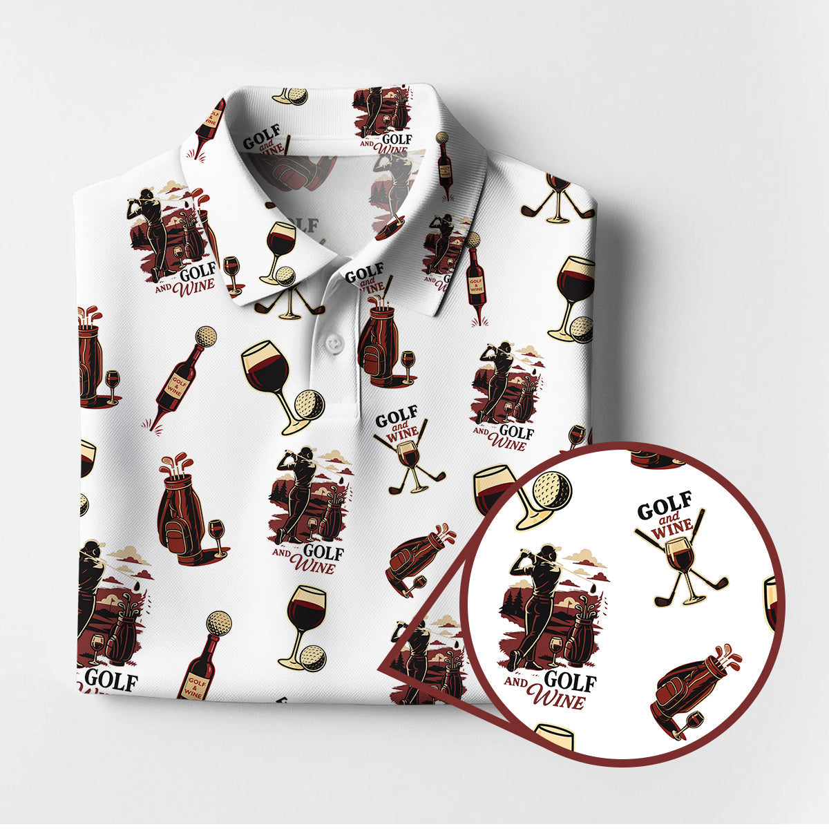 Wine Golf Pattern Polo for Women, Ladies Golf Shirts, Gofl Gift For Golfers