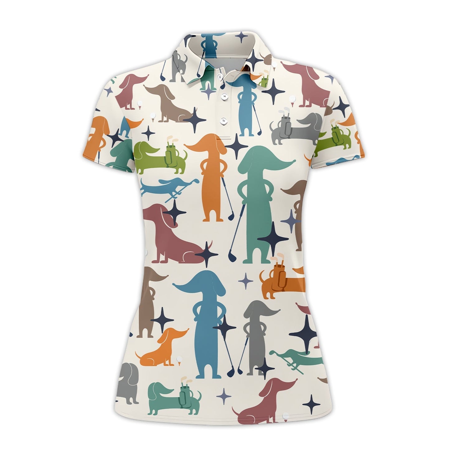 Men' Pattern Golf Shirt, Funny Dachshund Golf Shirt, Crazy Golf Shirt For Golfer