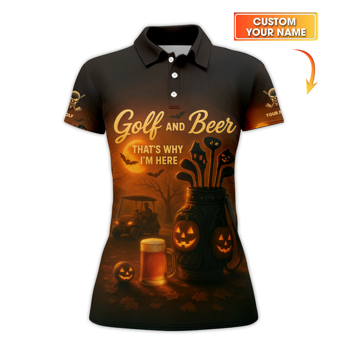 Halloween Golf Shirt, Golf and Beer That's Why I'm Here Shirt Withc Custom Name, Men Golf Gift, Crazy Golf Shirt For Golfer