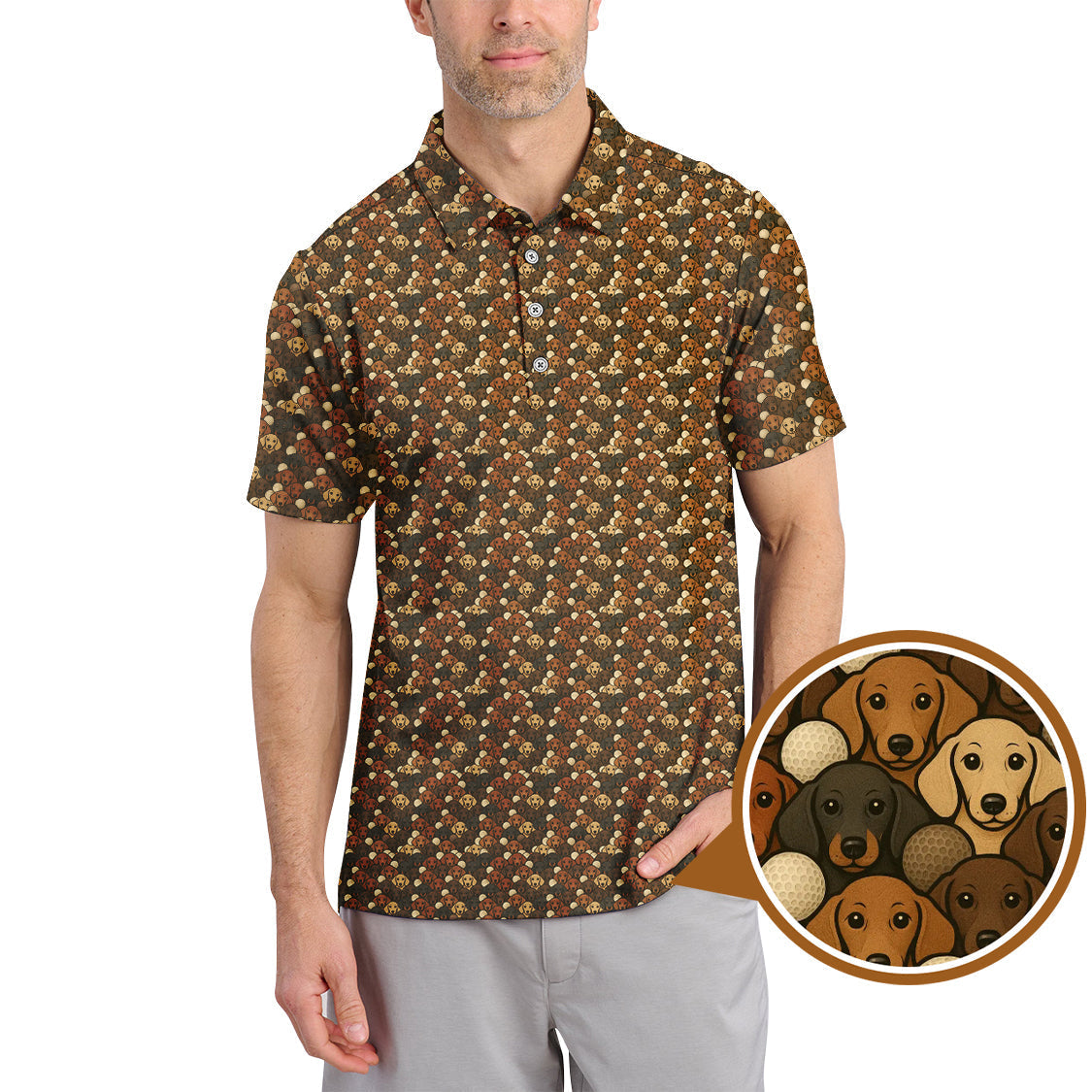 Dachshund Dog Pattern Golf Shirt, Funny Dachshund Golf Shirts For Dog Lovers, Golf Gift For Men's