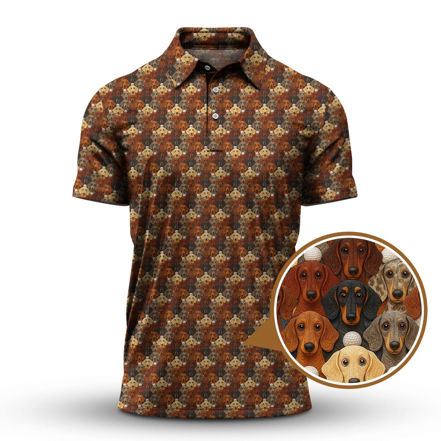Crazy Golf Shirt For Men, Dachshund Golf Shirt For Golfer, Funny Pattern Golf Shirt