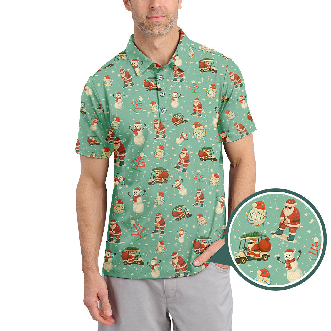 Christmas Golf Shirt, XMAS Golf Shirt, Funny Pattern Golf Shirt For Golfer, Crazy Golf Shirt For Men