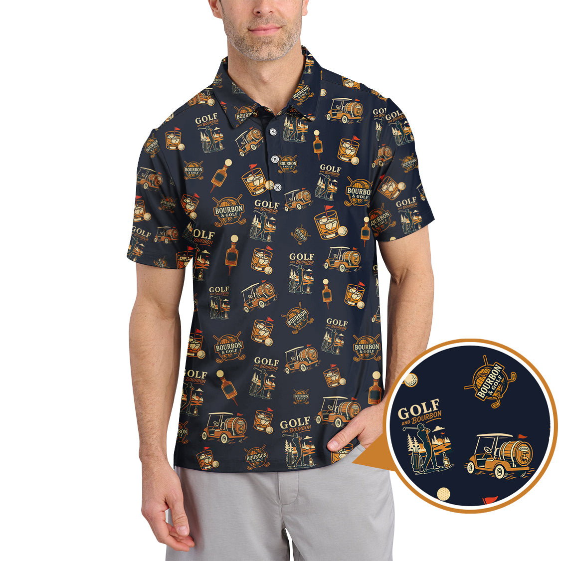 Bourbon Whiskey & Golf Polos, Funny Pattern Golf Shirt, Golf Gift For Men's