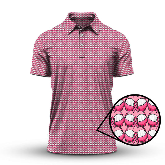 Breast Cancer Pattern Golf Shirt, Pink Golf Shirt, Golf Gift For Golfers, Breast Cancer Golf Shirt