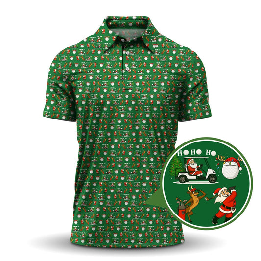 Christmas Golf Shirt, Hohoho Pattern Golf Shirt, Xmas Golf Shirt, Golf Gift For Men
