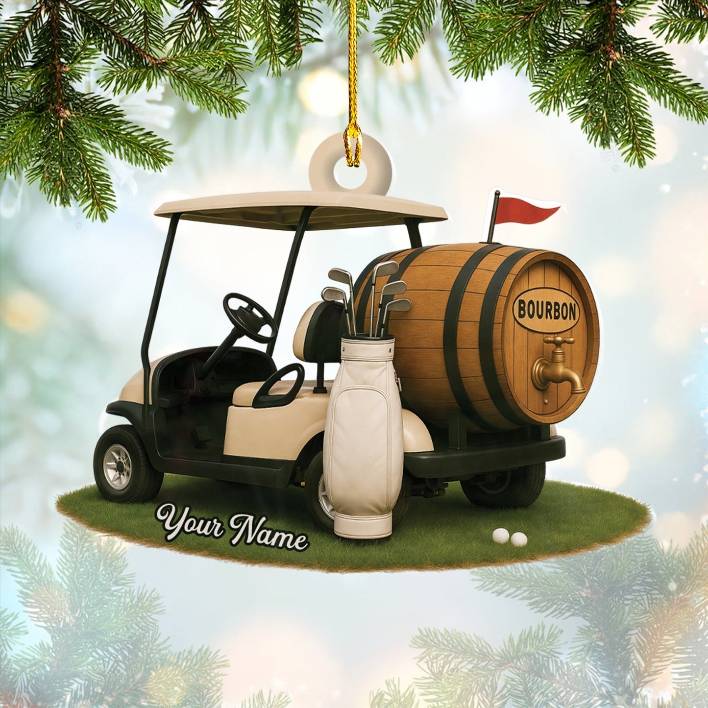Custom Golf And Bourbon Ornament, Bourbon Christmas Ornament, Golf Ornament For Golfer, Golf Decor For Christmas