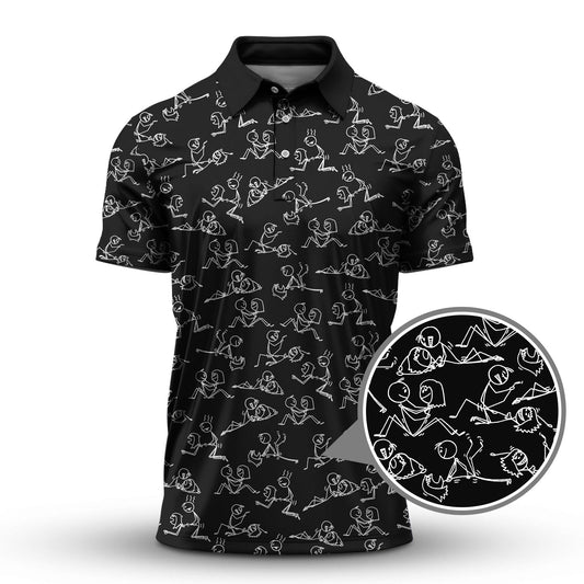 Funny Golf Shirt For Golfer, Stick Figure Pattern Golf Shirt, Crazy Golf Shirt For Men