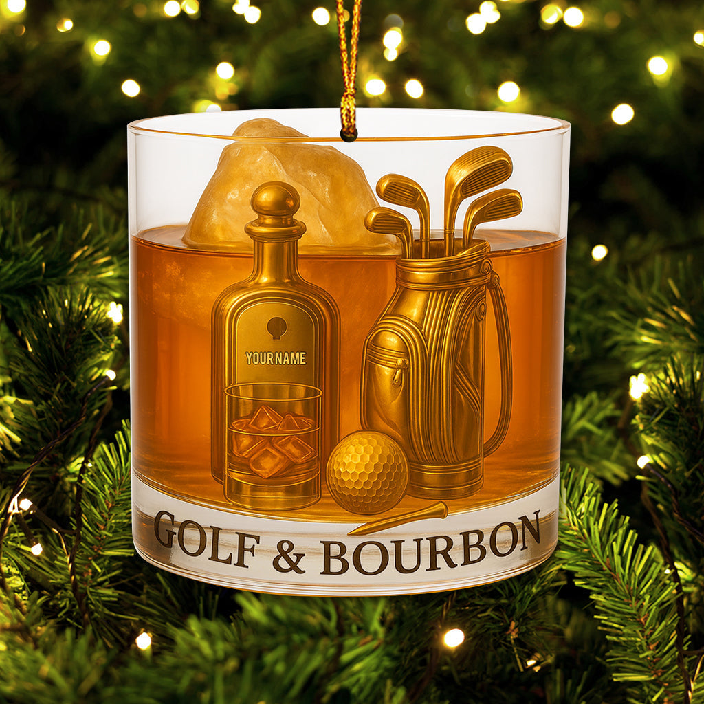 Personalized Golf And Bourbon Ornament, Bourbon Christmas Ornament, Golf Ornament, Golf Decor For Golfer