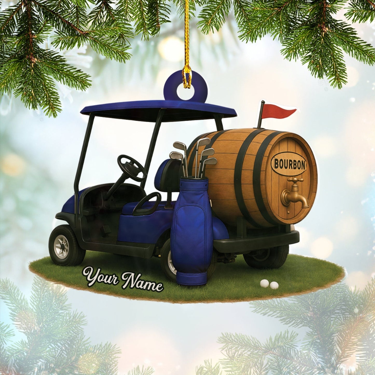 Custom Golf And Bourbon Ornament, Bourbon Christmas Ornament, Golf Ornament For Golfer, Golf Decor For Christmas