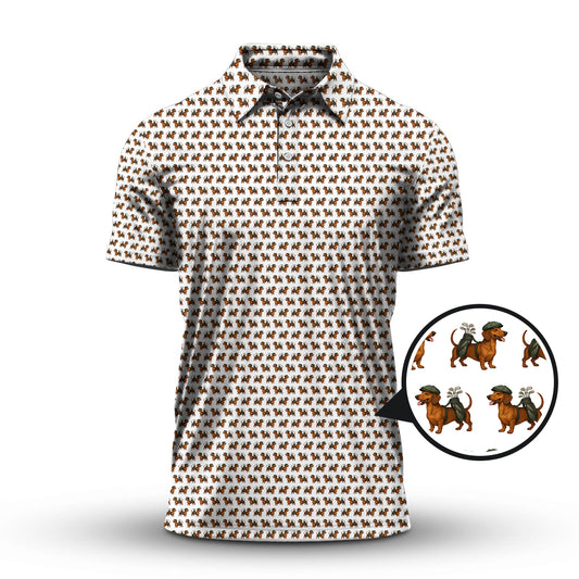 Dachshund Pattern Golf Polos, Crazy Dachshund Golf Shirt For Men, Funny Golf Shirt For Folfer