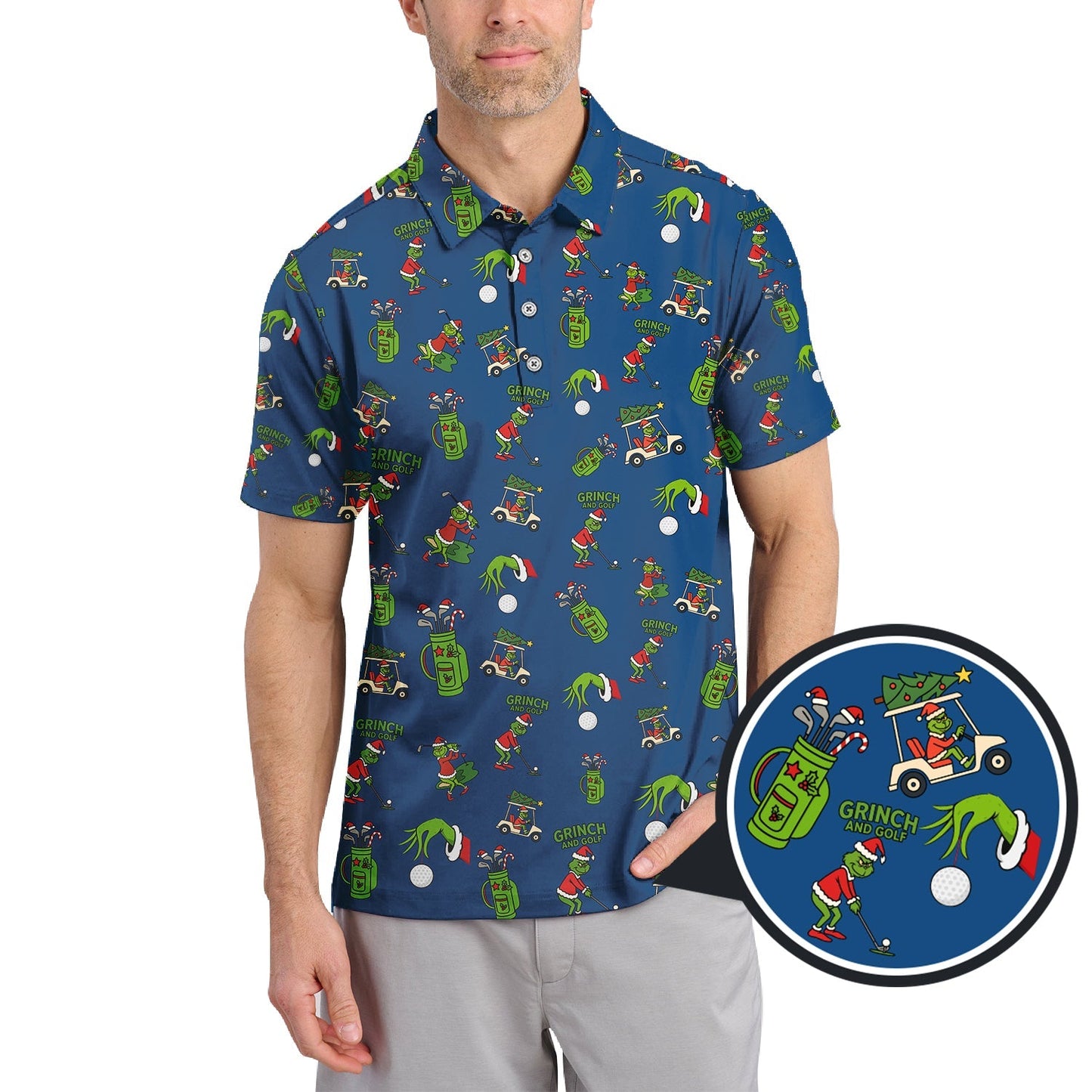 Funny Grinch Golf Shirt For Christmas Golf Lovers, Pattern Golf Shirt For Men, Crazy Golf Shirt For Golfer