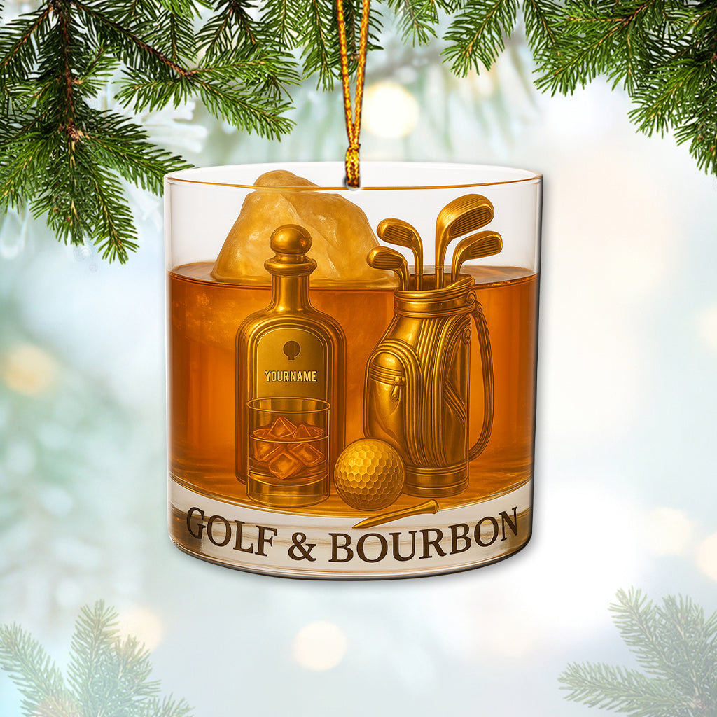 Personalized Golf And Bourbon Ornament, Bourbon Christmas Ornament, Golf Ornament, Golf Decor For Golfer