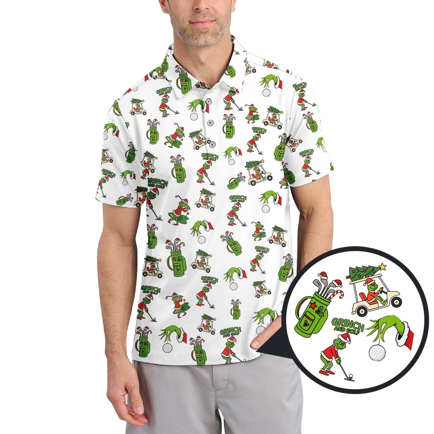 Funny Grinch Golf Shirt For Christmas Golf Lovers, Pattern Golf Shirt For Men, Crazy Golf Shirt For Golfer