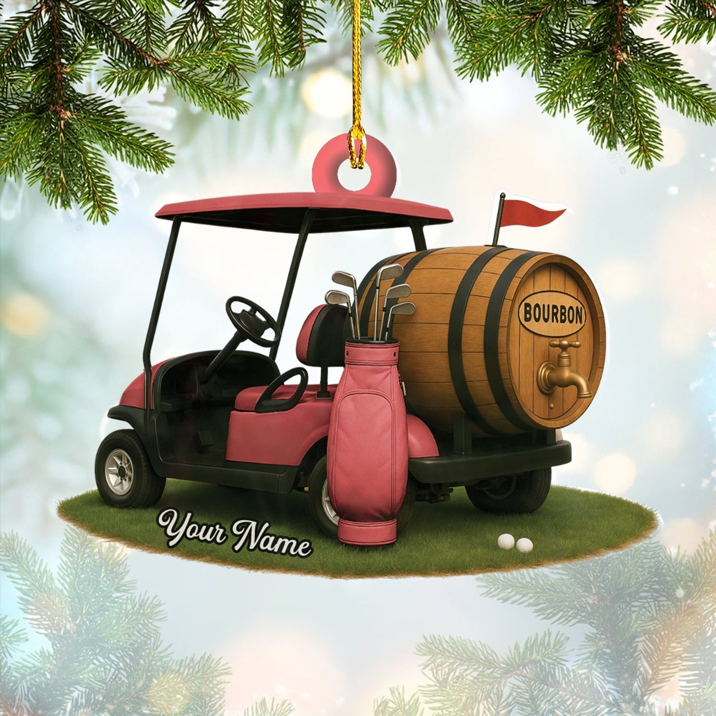 Custom Golf And Bourbon Ornament, Bourbon Christmas Ornament, Golf Ornament For Golfer, Golf Decor For Christmas