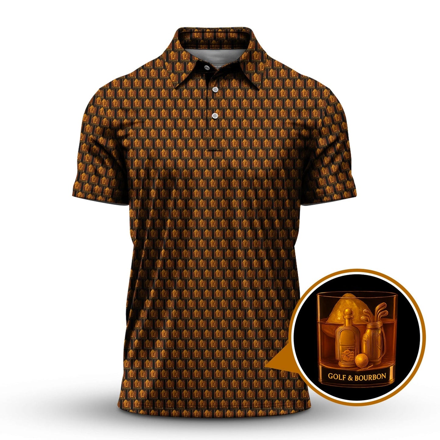 Golf & Bourbon Pattern Golf Shirt, Bourbon Golf Shirt For Men, Funny Men Golf Gift, Bourbon Golf Shirt For Golfers