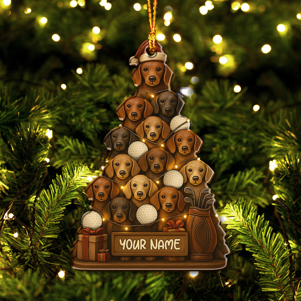 Personalized Dachshund Golf Ornament, Christmas With Dog Ornament, Cute Golf Ornament For Dog Lovers