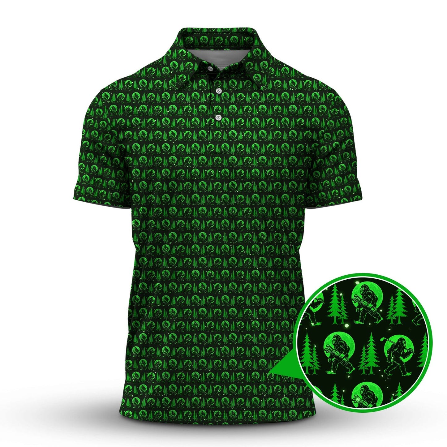 Bigfoot Golf Pattern Shirt, Funny Sasquatch Golf Polos, Golf Gift for Men, Crazy Golf Shirts For Golfers