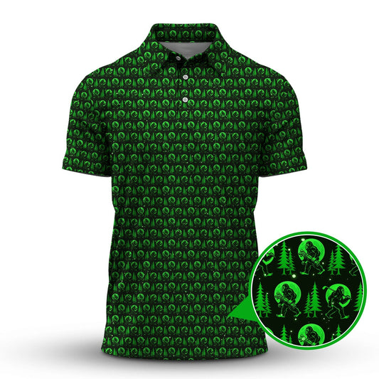 Bigfoot Golf Pattern Shirt, Funny Sasquatch Golf Polos, Golf Gift for Men, Crazy Golf Shirts For Golfers