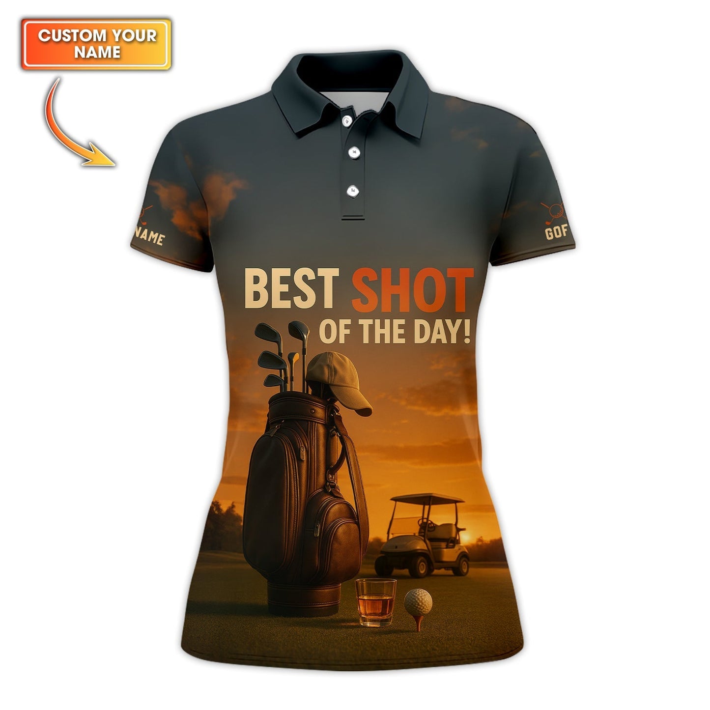 Best Shot Of The Day Golf Shirt, Funny Golf & Whiskey Polos For Men, Custom Name Golf Shirts