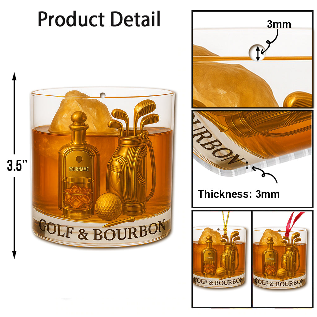 Personalized Golf And Bourbon Ornament, Bourbon Christmas Ornament, Golf Ornament, Golf Decor For Golfer