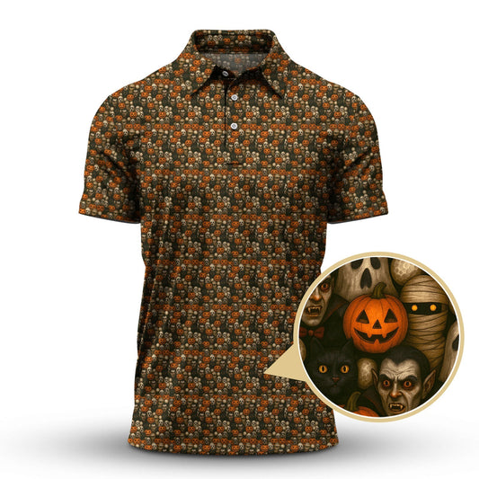 Halloween Pattern Golf Shirt, Funny Halloween Golf Shirt, Golf Gift For Golfer