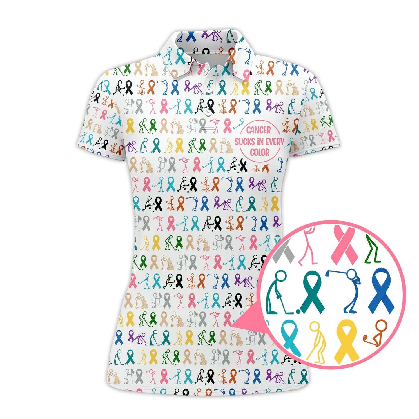 Cancer Sucks In Every Color Shirt, Pattern Golf Shirt For Golfer, Funny Golf Shirt For Men