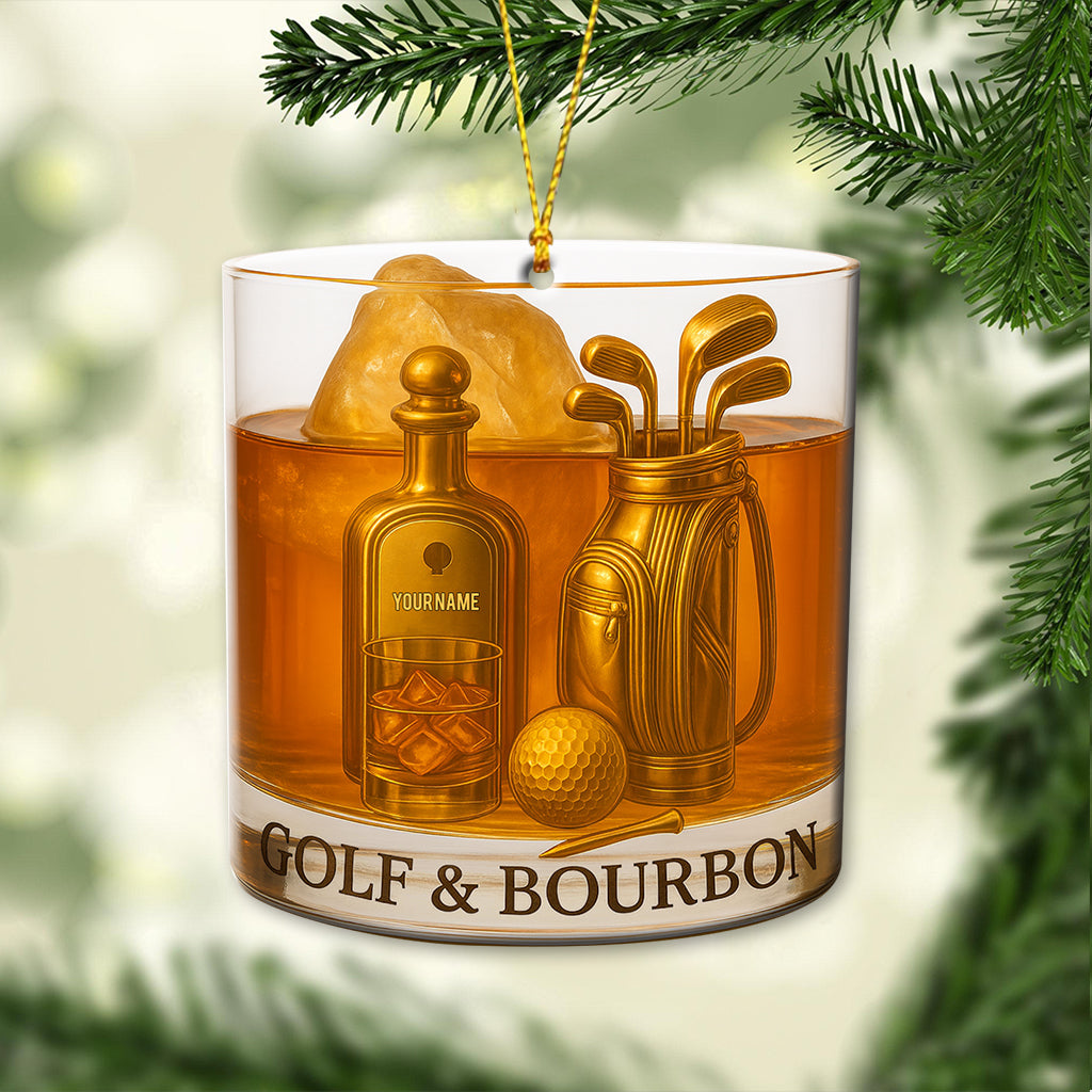 Personalized Golf And Bourbon Ornament, Bourbon Christmas Ornament, Golf Ornament, Golf Decor For Golfer