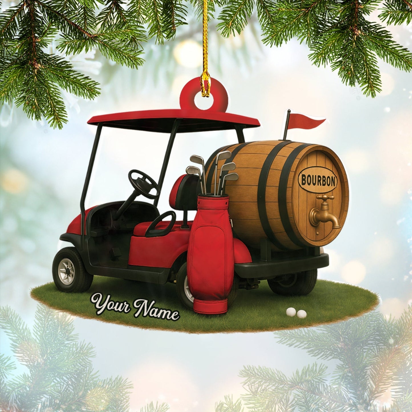 Custom Golf And Bourbon Ornament, Bourbon Christmas Ornament, Golf Ornament For Golfer, Golf Decor For Christmas