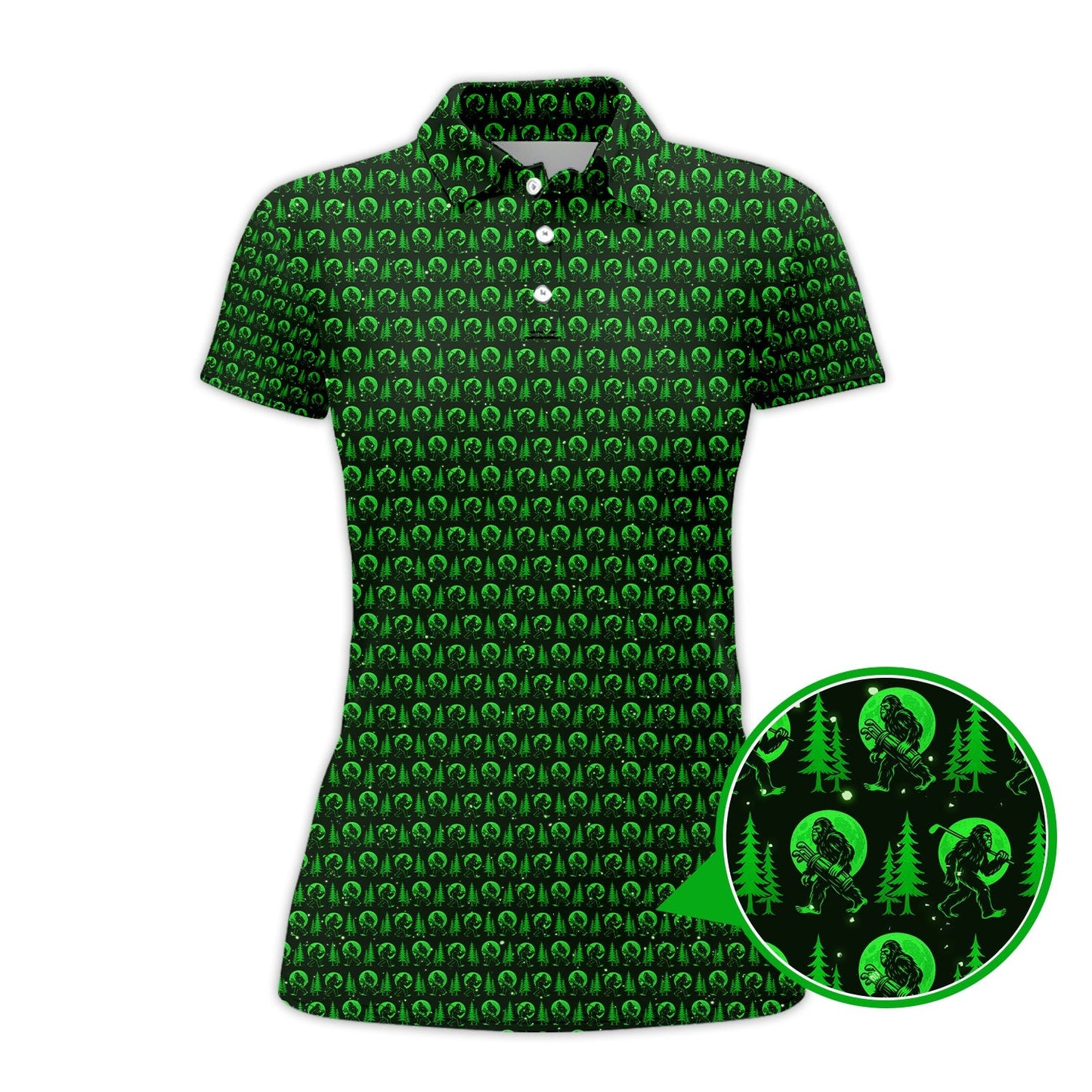 Bigfoot Golf Pattern Shirt, Funny Sasquatch Golf Polos, Golf Gift for Men, Crazy Golf Shirts For Golfers