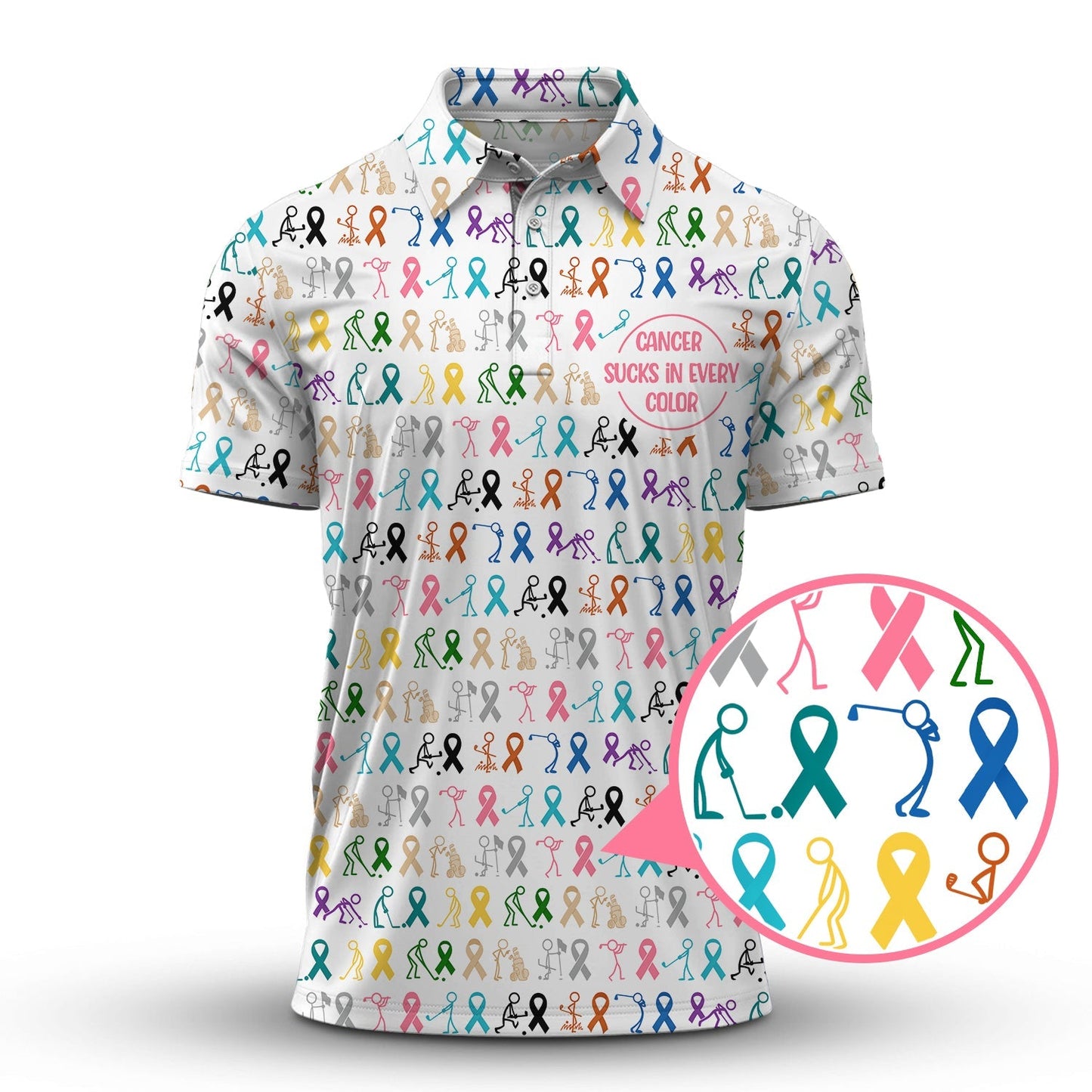 Cancer Sucks In Every Color Shirt, Pattern Golf Shirt For Golfer, Funny Golf Shirt For Men