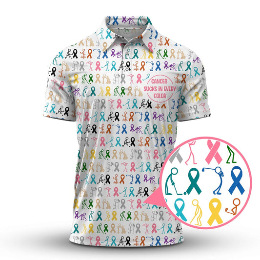 Cancer Sucks In Every Color Shirt, Pattern Golf Shirt For Golfer, Funny Golf Shirt For Men