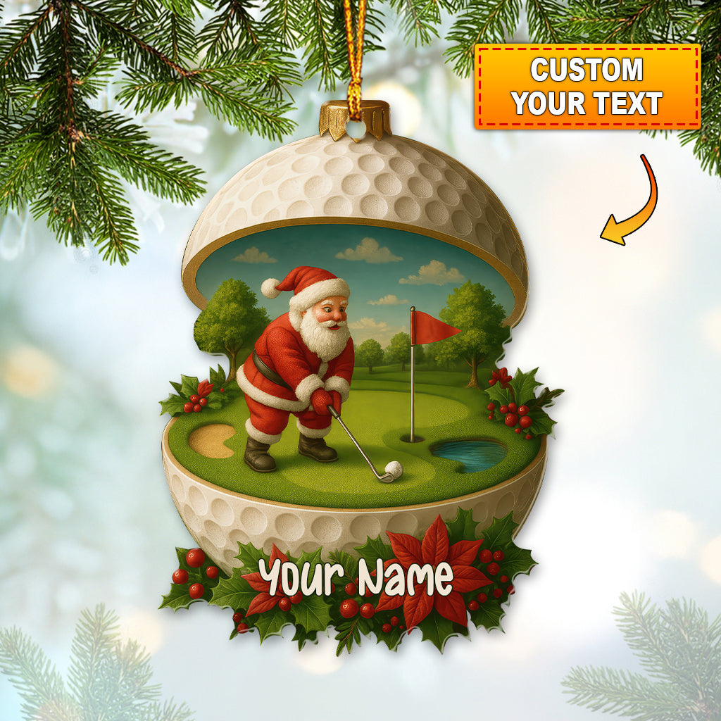 Personalized Santa Golf Ornament, Custom Golf Decor Christmas Gift For Golfer, Golf Christmas Ornaments