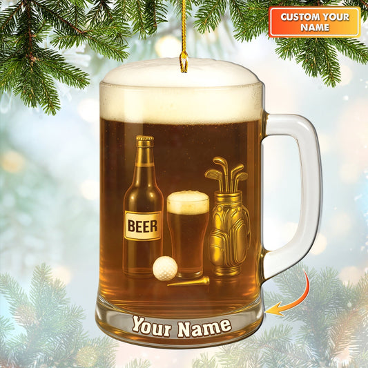 Golf And Beer Ornament, Golf Ornament Christmas Gift For Beer Lover, Golf Decor For Golfer