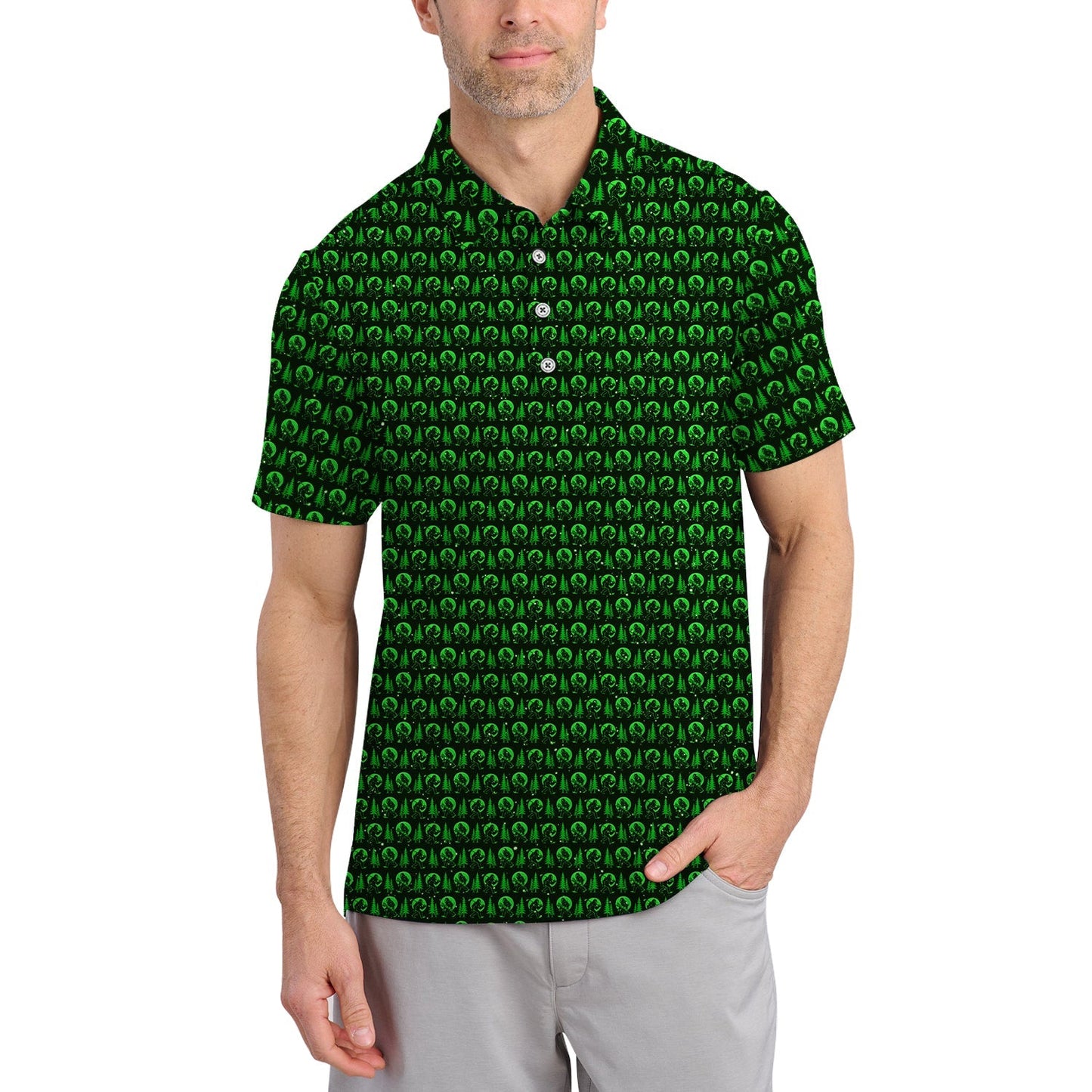Bigfoot Golf Pattern Shirt, Funny Sasquatch Golf Polos, Golf Gift for Men, Crazy Golf Shirts For Golfers