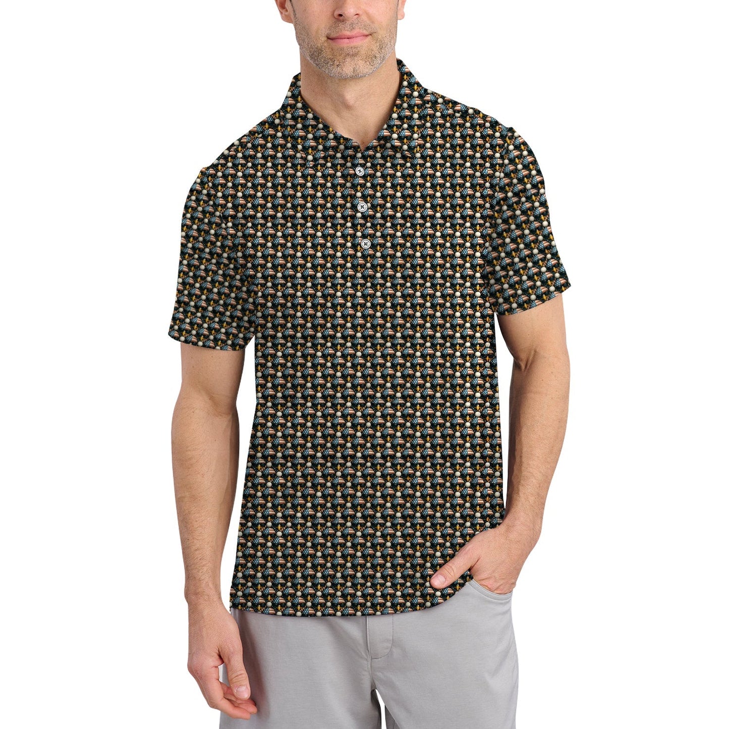 American Flag Eagle And Golf Ball Pattern Golf Polos, USA Golf Shirt, Crazy Golf Shirt For Men