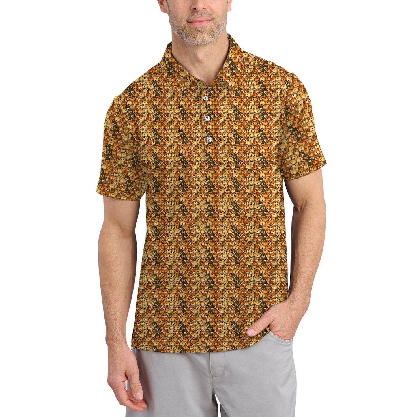 Corgi Pattern Golf Shirt, Funny Dog Golf Shirt, Corgi Golf Shirt For Golfer, Crazy Golf Shirt For Men