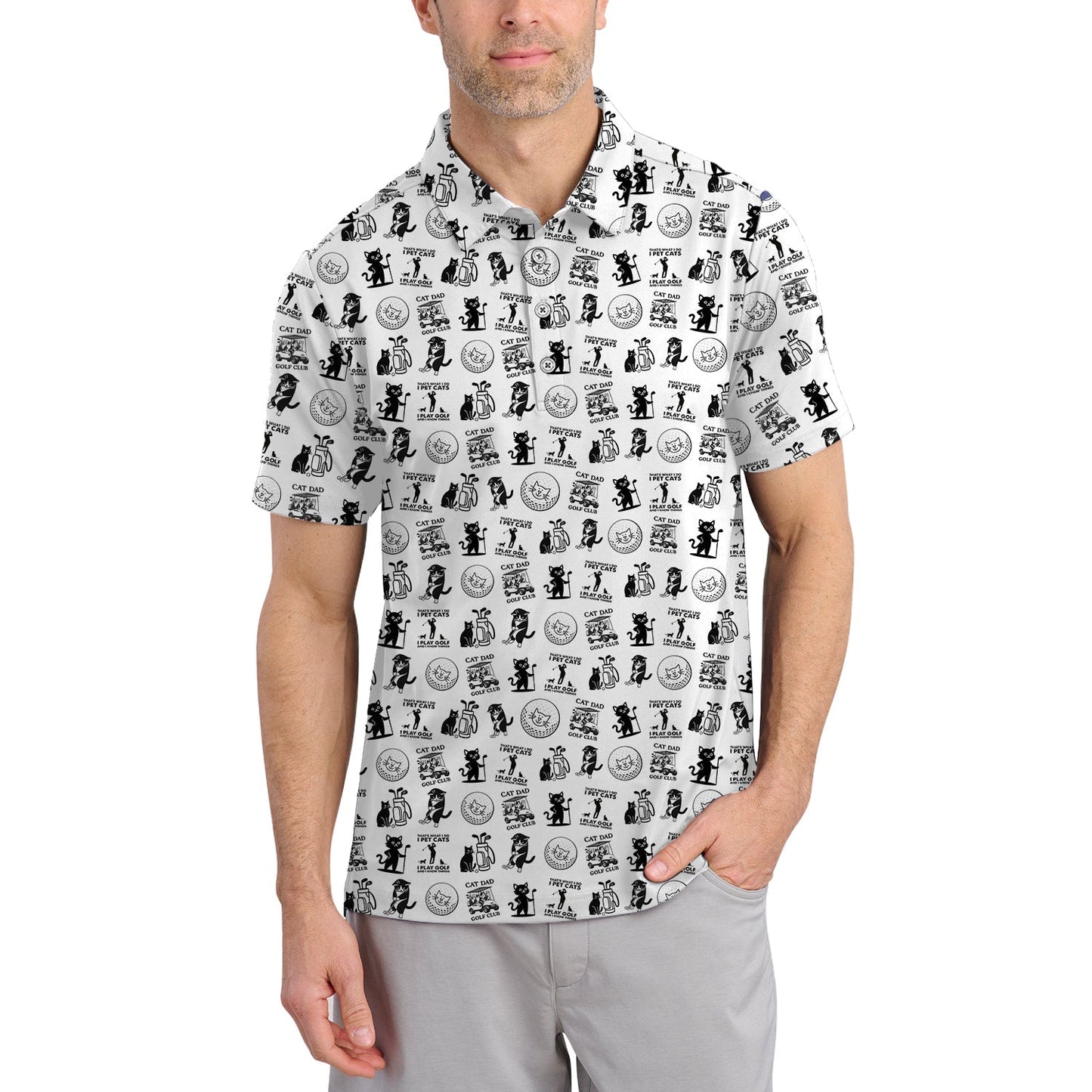 Cat Golf Shirt - Pattern Golf Shirt For Men - Cat Dad Golf Club Shirt For Golfers