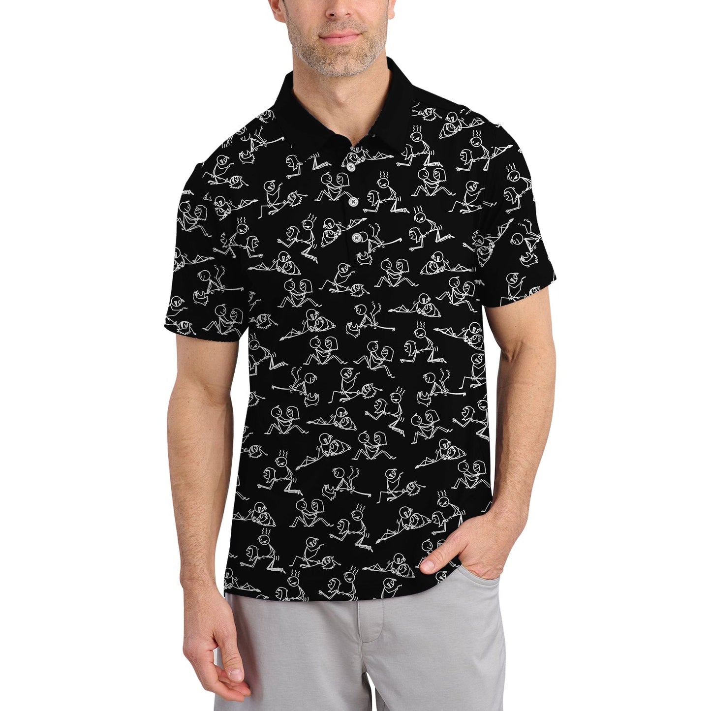Funny Golf Shirt For Golfer, Stick Figure Pattern Golf Shirt, Crazy Golf Shirt For Men