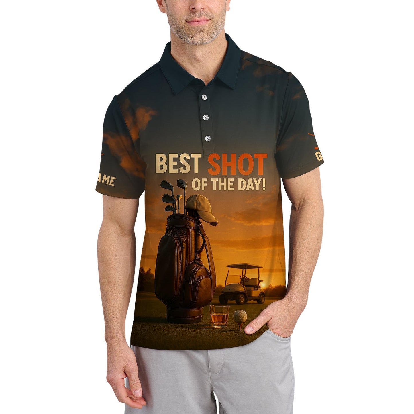 Best Shot Of The Day Golf Shirt, Funny Golf & Whiskey Polos For Men, Custom Name Golf Shirts