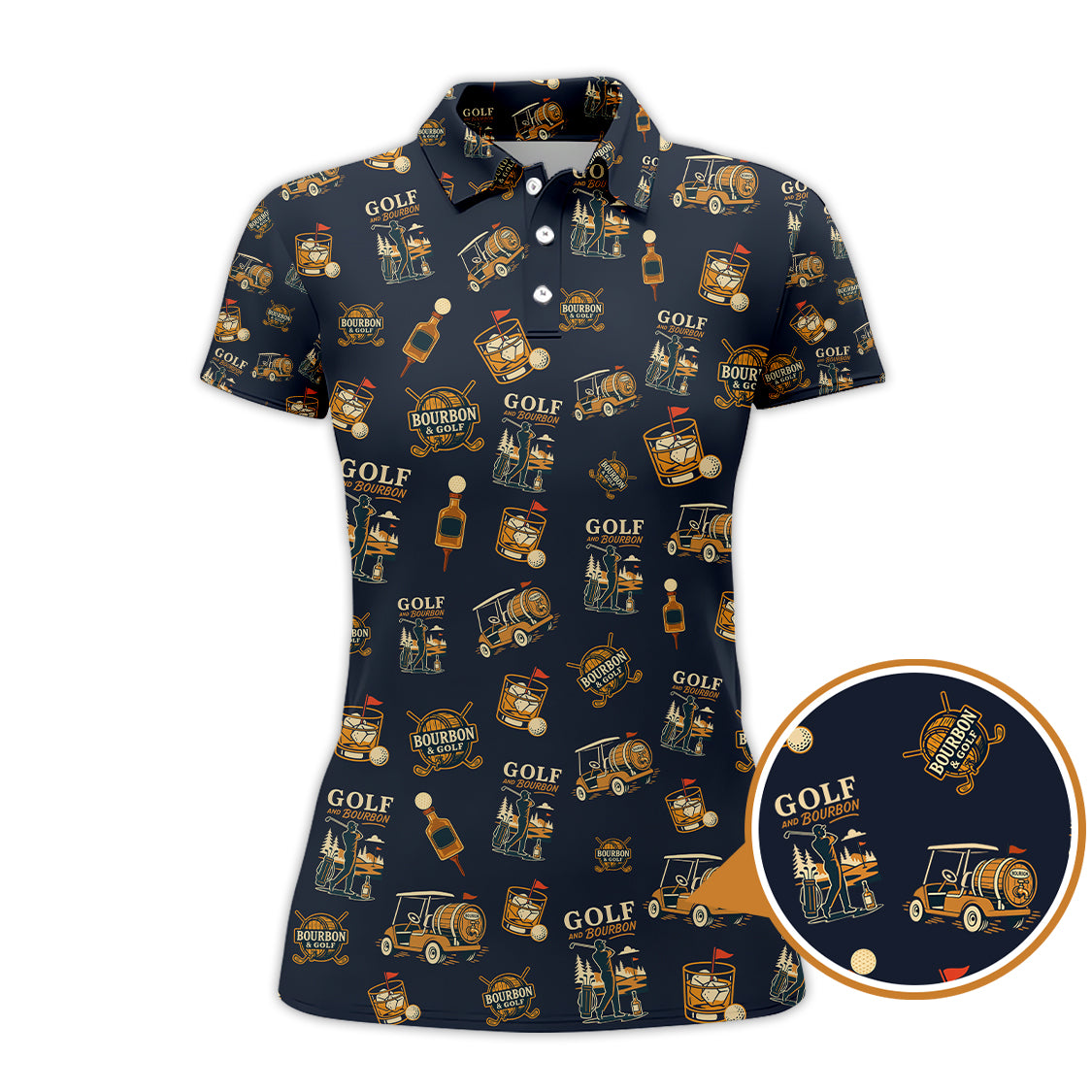 Bourbon Whiskey & Golf Polos, Funny Pattern Golf Shirt, Golf Gift For Men's