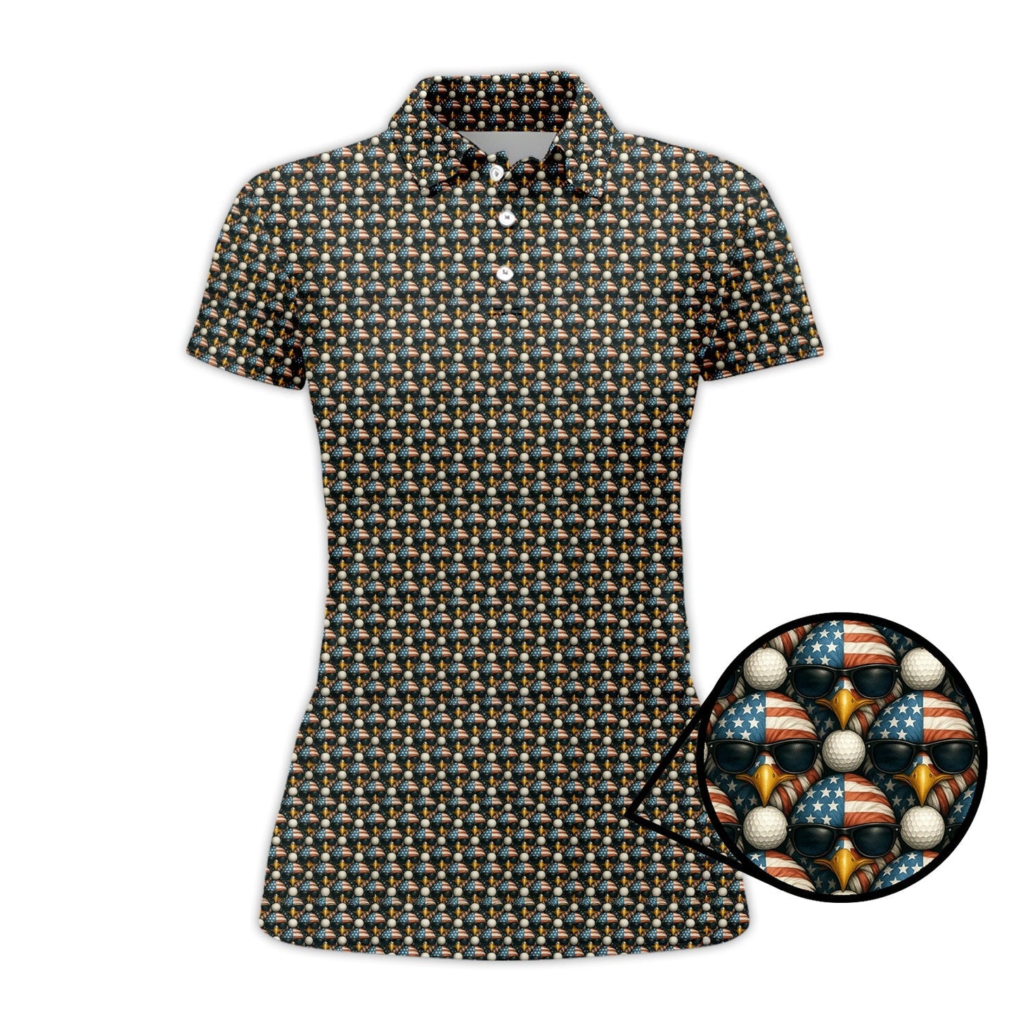 American Flag Eagle And Golf Ball Pattern Golf Polos, USA Golf Shirt, Crazy Golf Shirt For Men