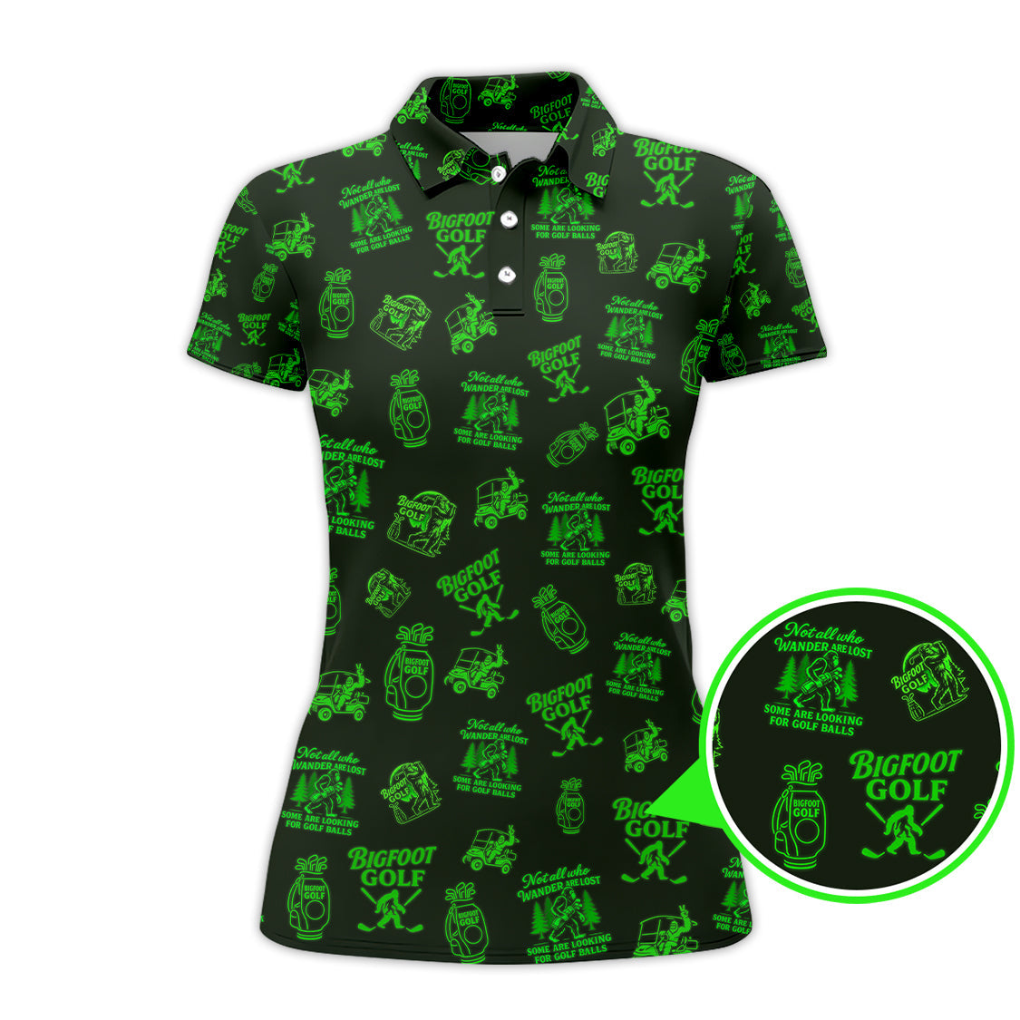 Bigfoot Golf Pattern Polos, Funny Golf Shirts, Golf Gift For Men, Crazy Golf Shirt For Golfers