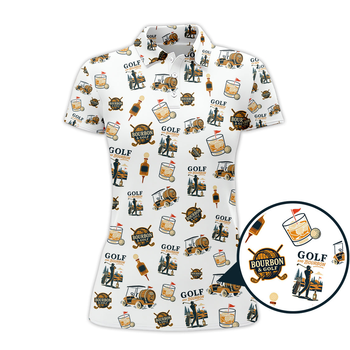 Bourbon Whiskey & Golf Polos, Funny Pattern Golf Shirt, Golf Gift For Men's