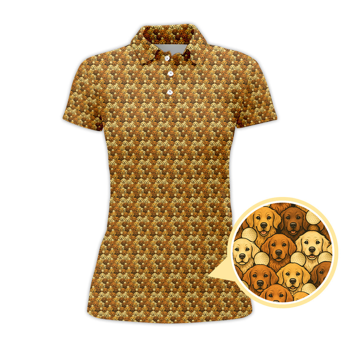 Crazy Golf Polos For Men, Golden Retriever Pattern Golf Shirt, Funny Golf Shirts
